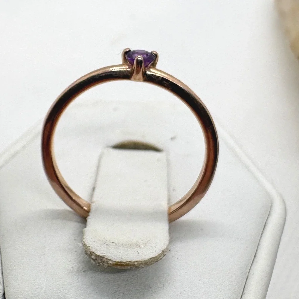 Pandora 14K Rose Gold Plated Purple Cubic Zirconia Solitaire Ring Size 6 ALE